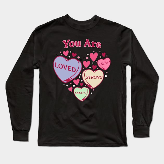 Teacher Valentine Day Retro Heart Candy - Cute Self Love Long Sleeve T-Shirt by OrangeMonkeyArt